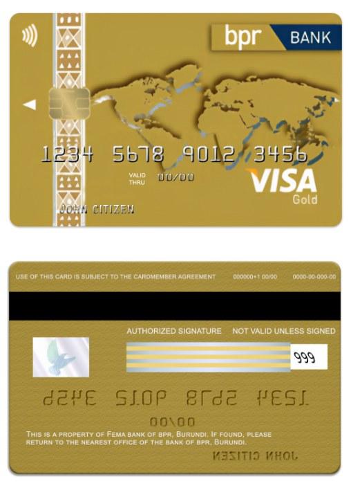 Download Burundi BPR  bank visa gold credit card Photoshop template